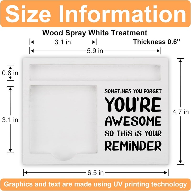 CINRLLA You're Awesome Desk Note Holder Motivational Gift for Coworker Friend Boss, White Wood Pen and Sticky Note Organizer Tray, Inspirational Office Decor for Women Men, Appreciation Gift, NPB604 - Image 2